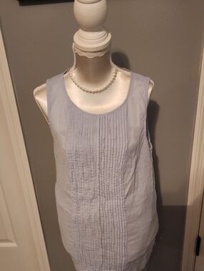 LOFT Light Blue Sleeveless Pintuck Front Blouse